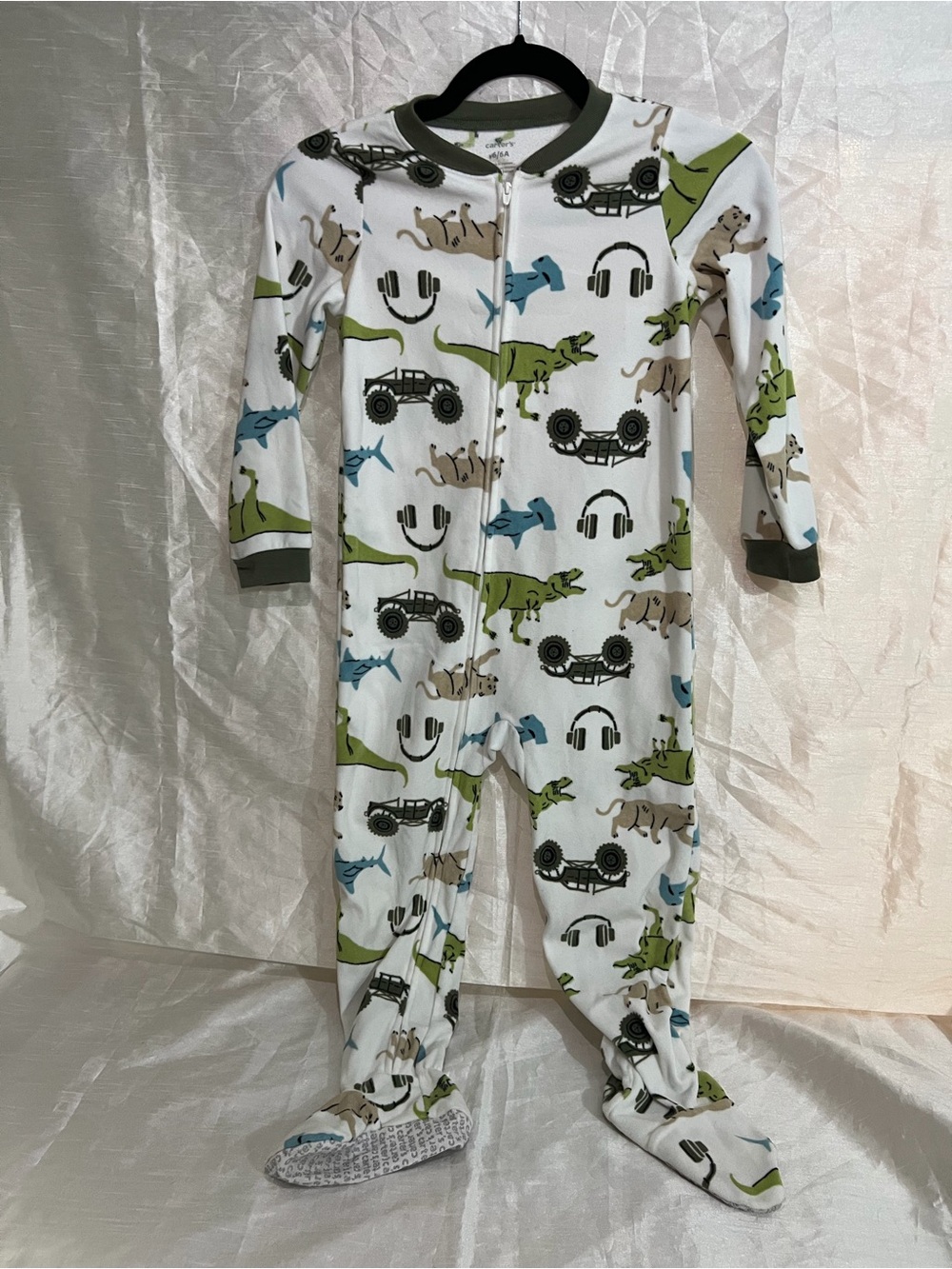 Carters Boys Fleece Footie Pajamas Size 6 Dinosaur Truck Zip Up Sleeper Kids